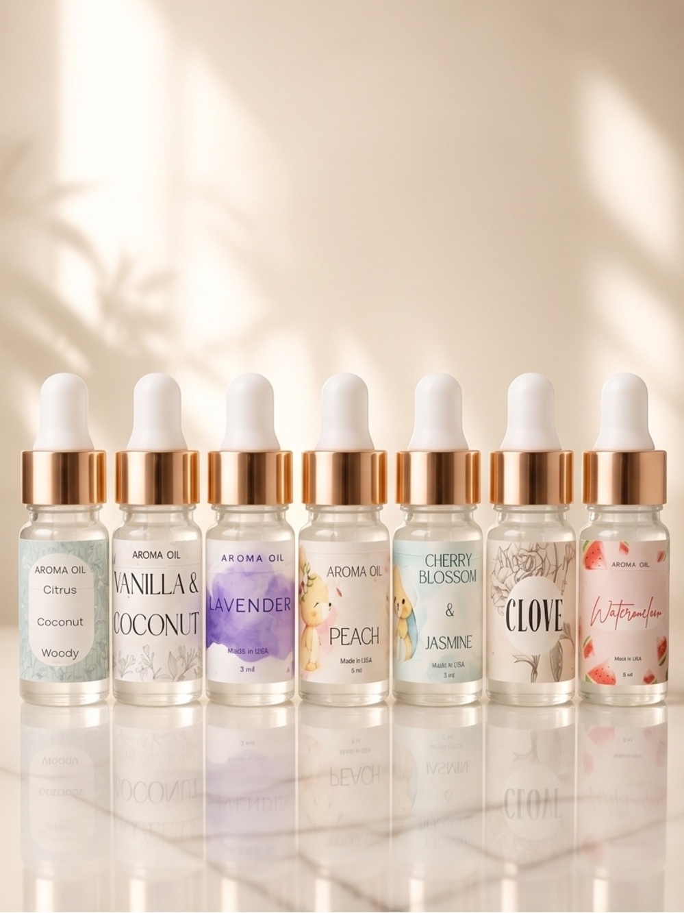 Aroma Oil Dropper Set of 7 - 5ml Scented Fragrance Oils, Eco Gift Box